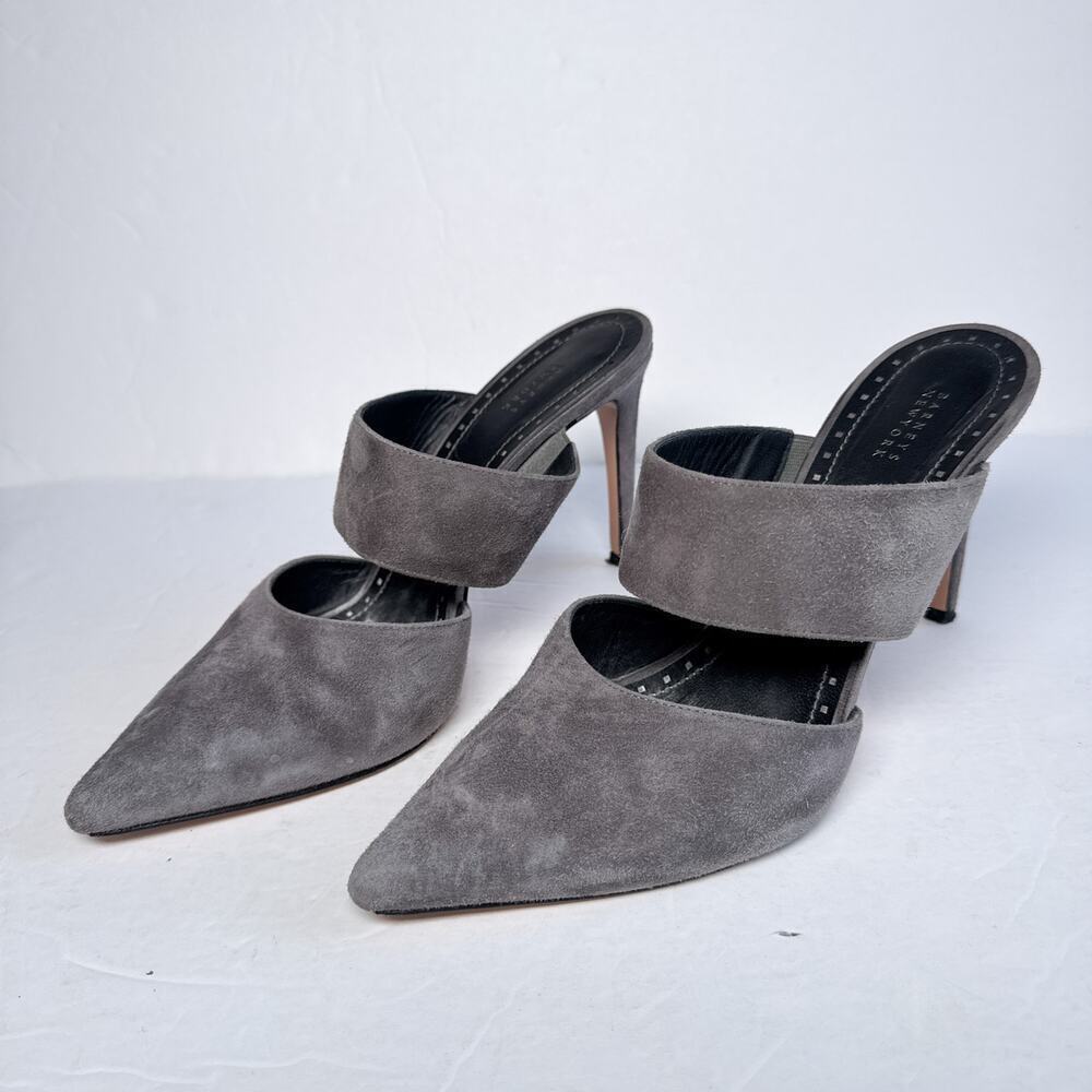 Barneys New York Suede Grey Heels Mule Size 37